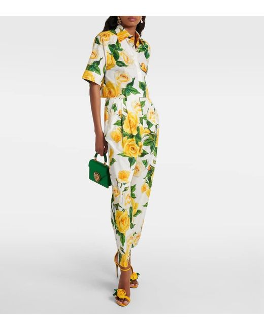 Camisa cropped de popelin de algodon floral Dolce & Gabbana de color Metallic