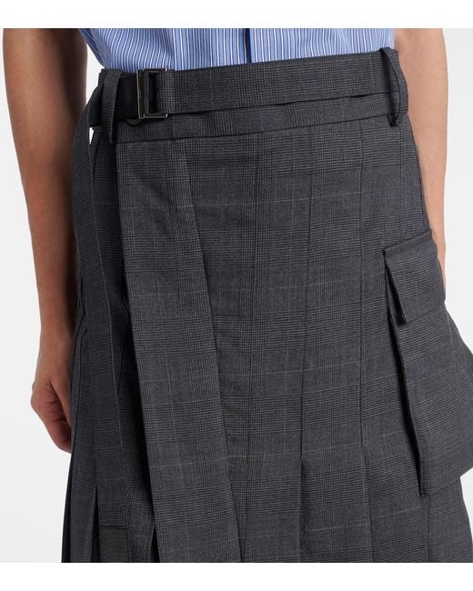 Sacai Black Prince Of Wales Check Wool Midi Skirt