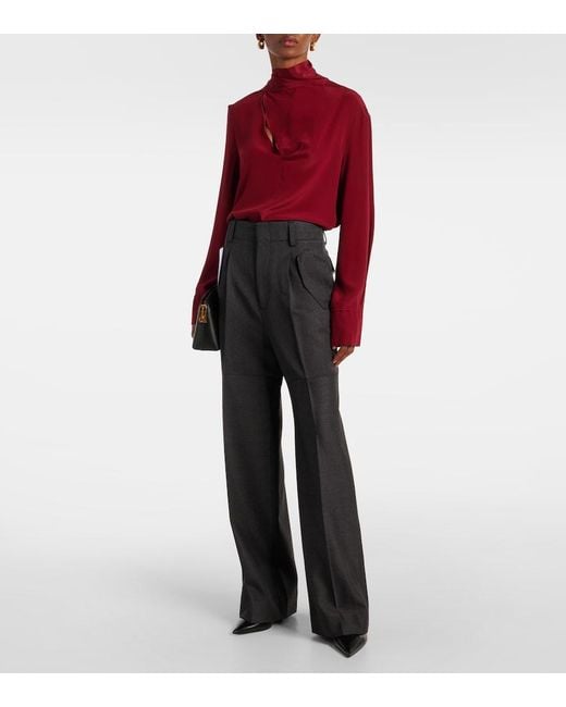 Victoria Beckham Red Silk Scarf-Detail Blouse