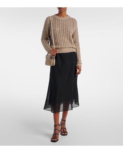 Brunello Cucinelli Black Silk Organza Midi Skirt