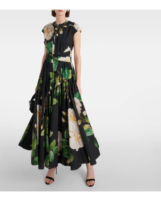 Giambattista Valli Green Floral Cotton Poplin Maxi Dress