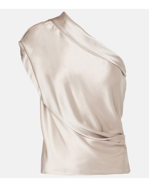 The Sei White Asymmetric Silk Satin Top