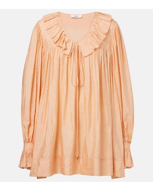 Chloé Orange Ruffled Jacquard Minidress