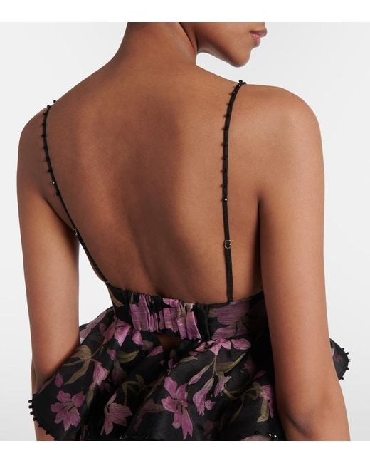 Robe Longue Dawning En Lin Et Soie A Fleurs Zimmermann en coloris Black