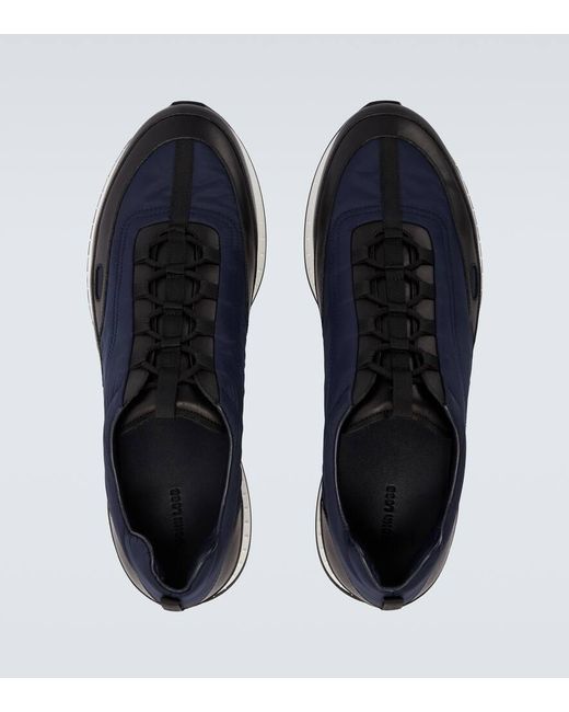 John Lobb Blue Leather-Trimmed Slip-On Sneakers for men