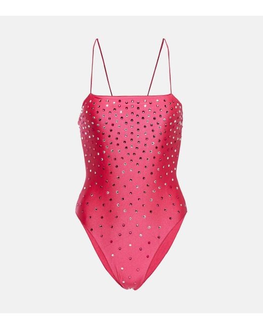 Oseree Pink Gem Embellished Swimsuit