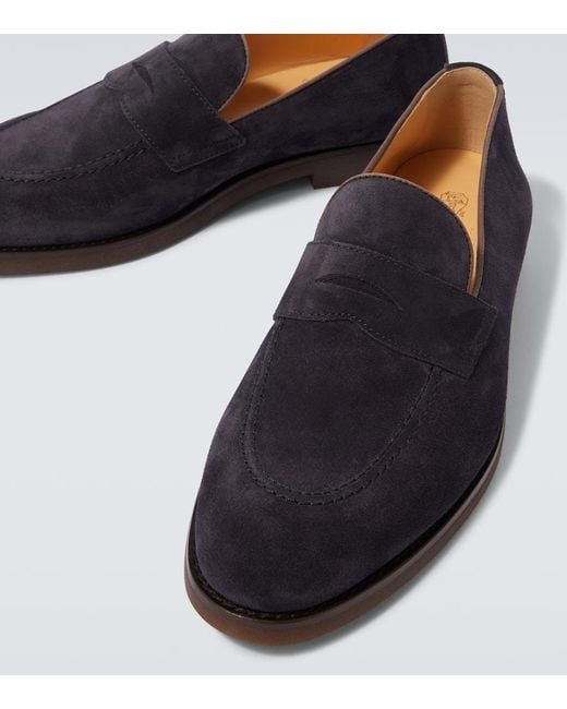 Brunello Cucinelli Blue Suede Penny Loafers for men