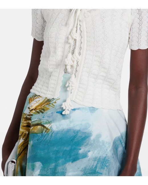 Oscar de la Renta White Pointelle Cotton And Silk Cardigan