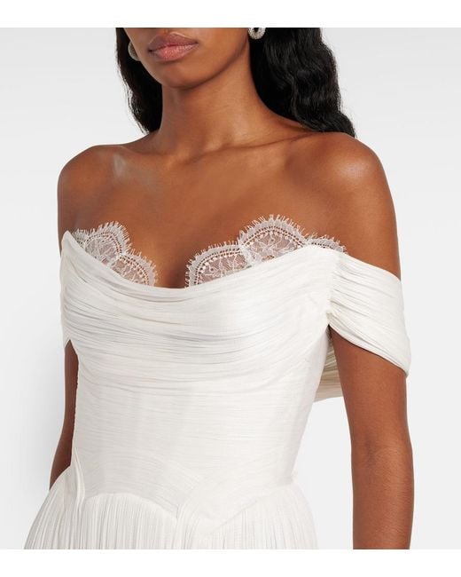 Maria Lucia Hohan White Sharon Off-Shoulder Silk Gown
