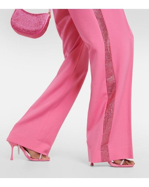 Area Pink Embellished Wool Wide-Leg Pants