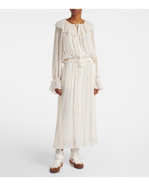 Chloé White Ruffled Silk-Blend Crepe Maxi Dress