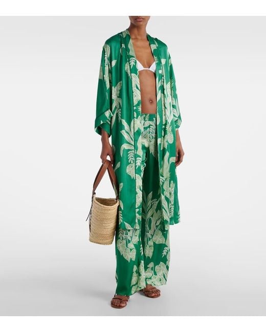 Poupette Green Cecile Floral Satin Wide-Leg Pants