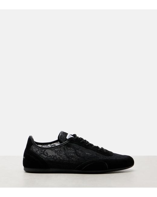 Jimmy Choo Black Sunny Suede-Trimmed Lace Sneakers