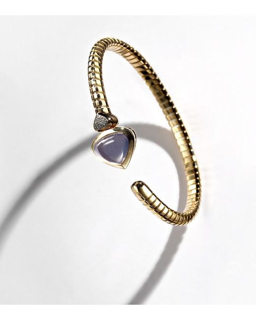 Marina B Metallic Trisolina Bypass 18Kt Cuff Bracelet With Chalcedony And Diamonds