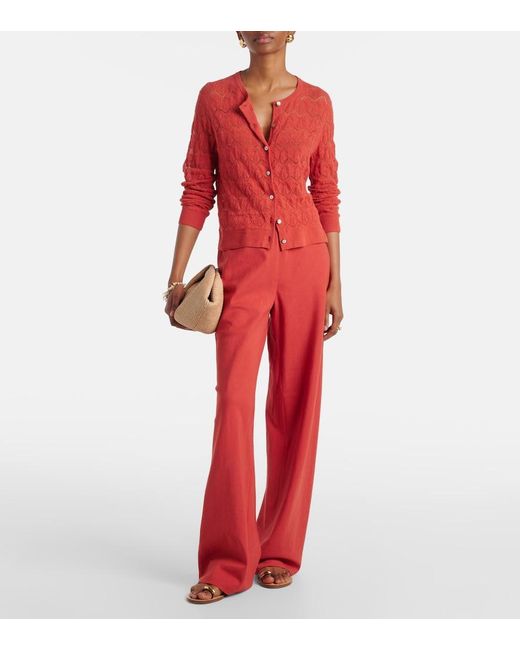 Vince Red Cotton And Linen-Blend Wide-Leg Pants