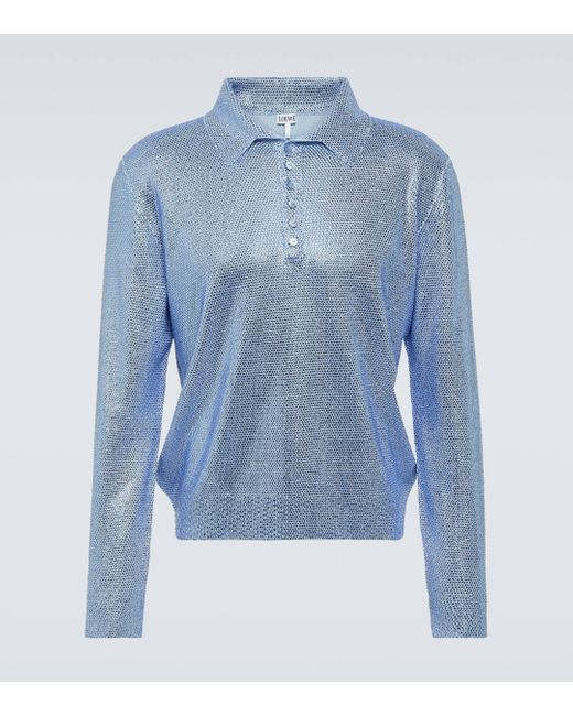 Loewe Blue Embellished Cashmere Polo Sweater for men