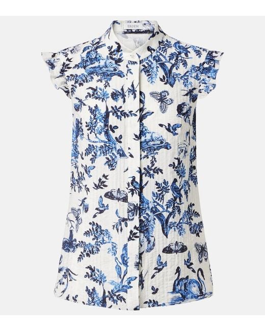 Erdem Blue Floral Jacquard Top