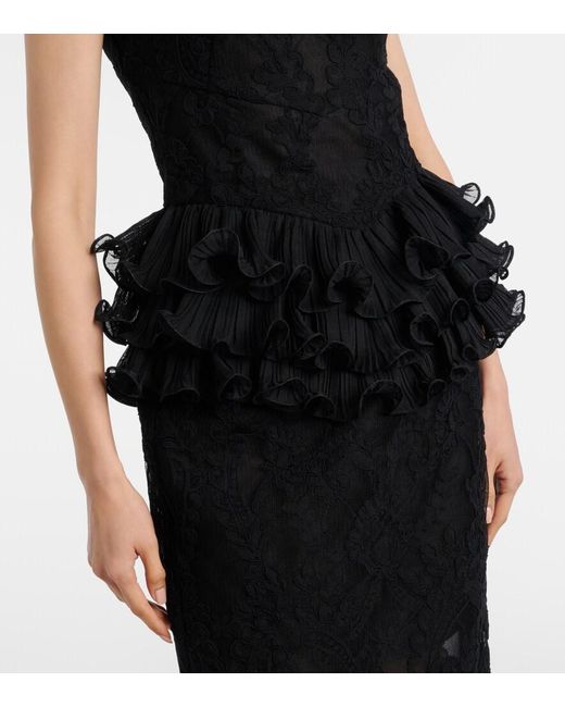 Zimmermann Black Crush Ruffled Lace Midi Dress