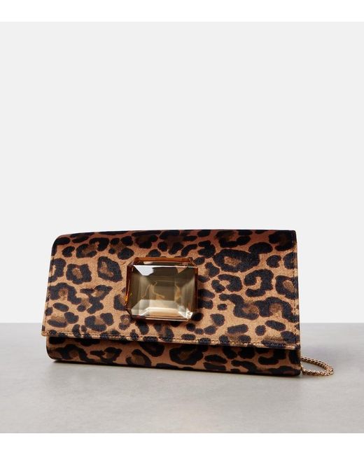 Gianvito Rossi Brown Jaipur Mini Leopard-Print Velvet Clutch