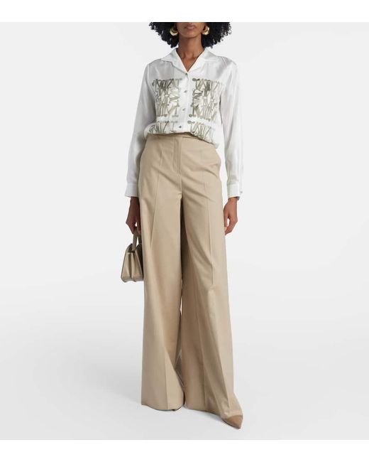 Pantalones Anchos En Mezcla De Algodon Max Mara de color Natural
