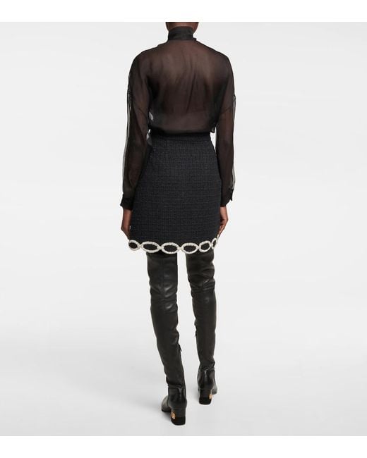 Valentino Black Embellished Tweed Miniskirt