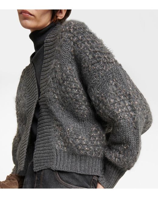 Brunello Cucinelli Gray Wool, Cashmere, And Silk Cardigan