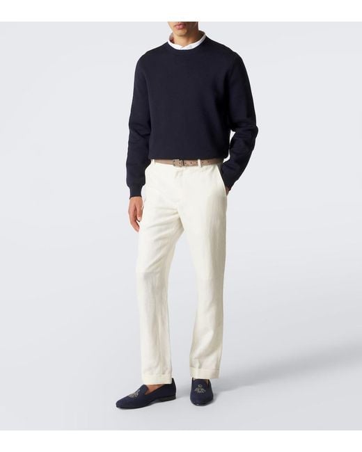 Ralph Lauren Blue Alonzo Embroidered Linen Loafers for men