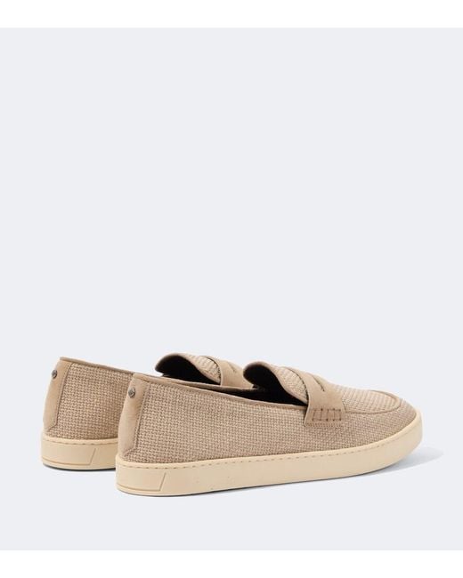 Canali White Woven Suede-Trimmed Penny Loafers for men