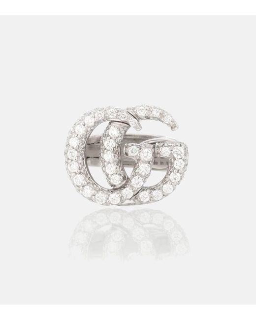 Gucci White Double G 18kt Gold And Diamond Ear Cuff