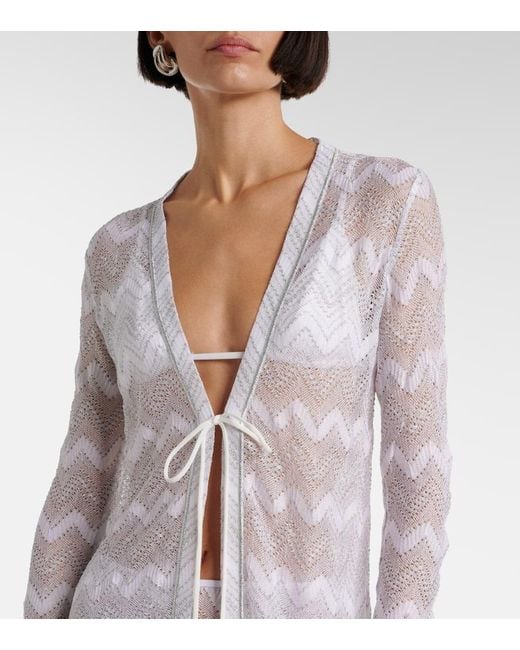 Missoni White Zigzag Lame Cardigan