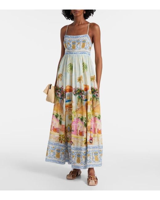 Farm Rio Metallic Aracati Printed Cotton-Blend Maxi Dress
