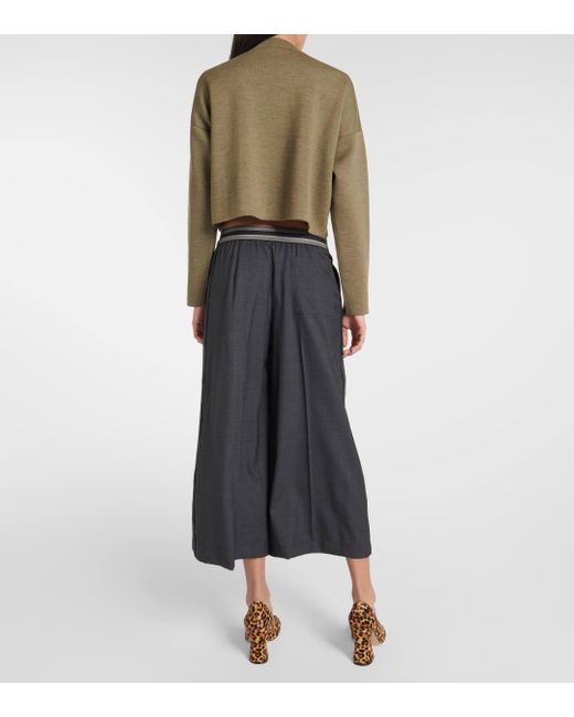 Pantalon ample raccourci en laine Loewe en coloris Black