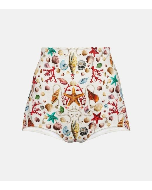 Dolce & Gabbana White Capri Printed High-Rise Shorts
