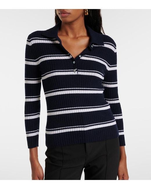 Vince Blue Striped Cashmere And Silk Polo Sweater