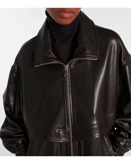Nour Hammour Black Beck Leather Bomber Jacket