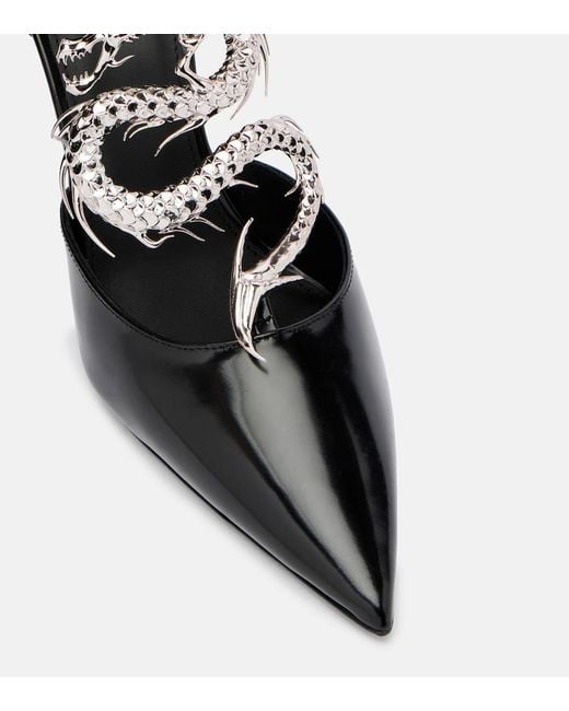 Coperni Black Dragon Embellished Leather Wedge Pumps