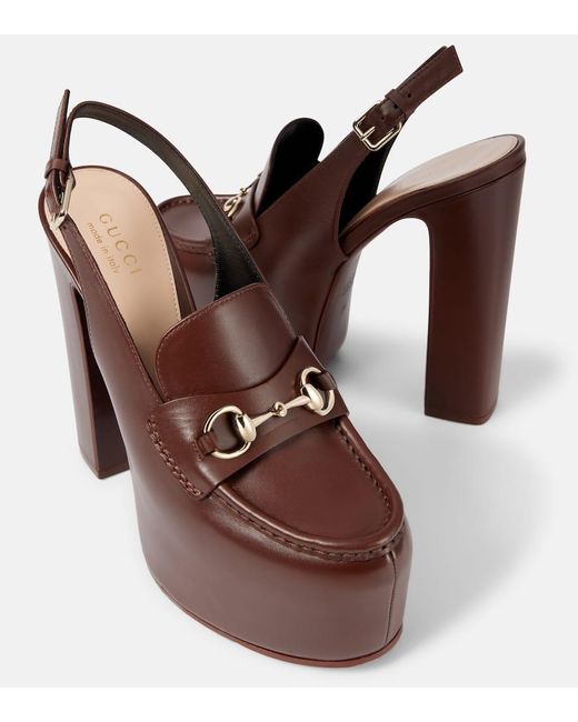 Gucci Brown Leather Platform Slingback Pumps