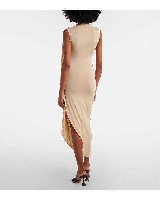 Jean Paul Gaultier Natural Lace-Trimmed Semi-Sheer Midi Dress