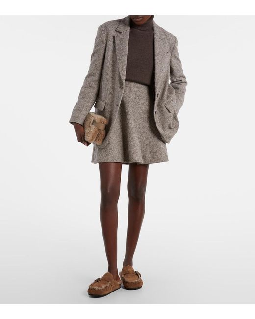 Brunello Cucinelli Brown Slippers Monili Aus Veloursleder Mit Shearling
