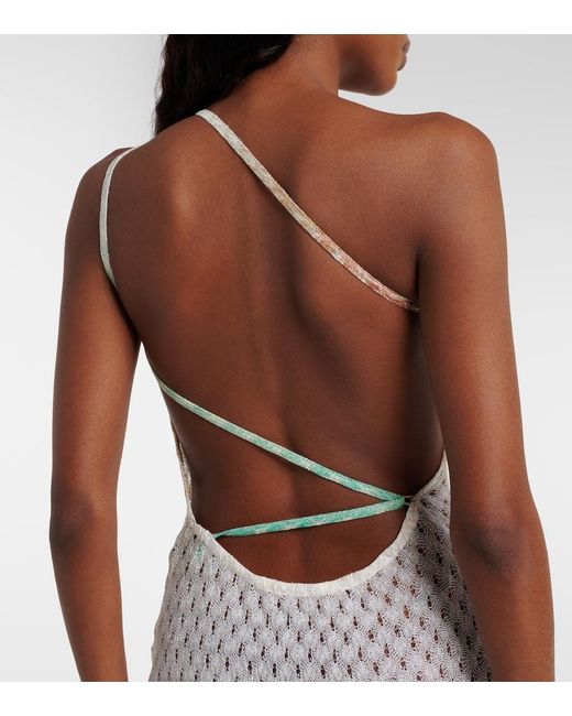Missoni White Open-Knit One-Shoulder Lame Beach Cover-Up