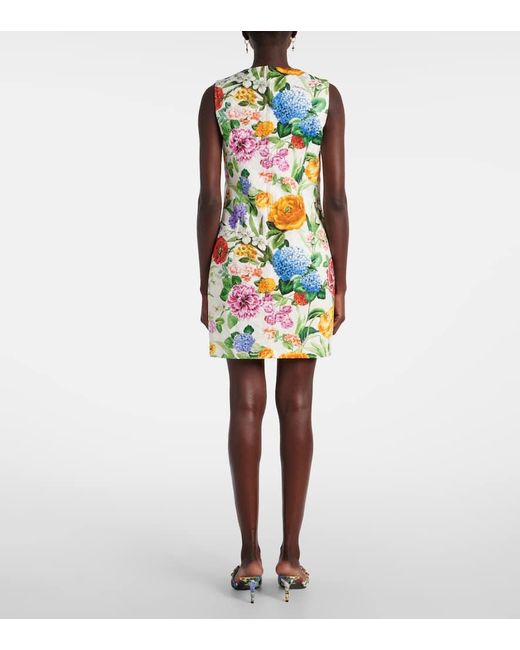 Dolce & Gabbana Green Bedrucktes Minikleid Aus Baumwolle