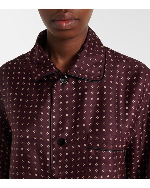 Saint Laurent Purple Printed Silk Satin Pajama Shirt