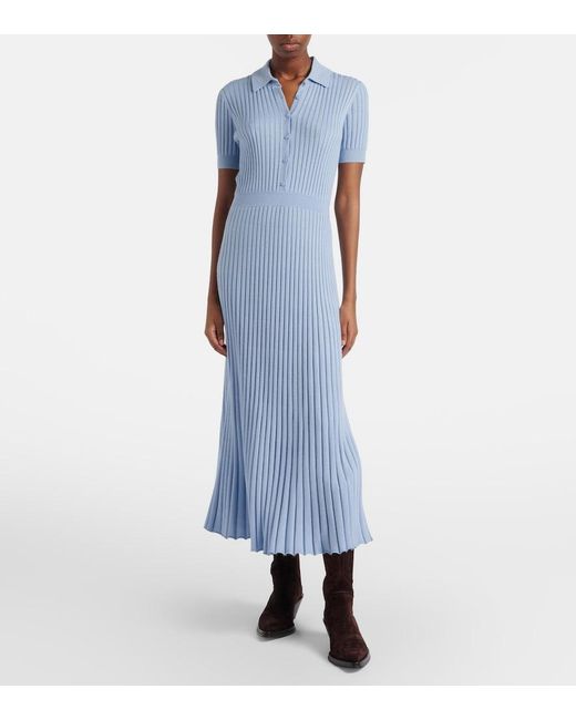 Gabriela Hearst Blue Amor Ribbed-Knit Silk And Cashmere Maxi Dress