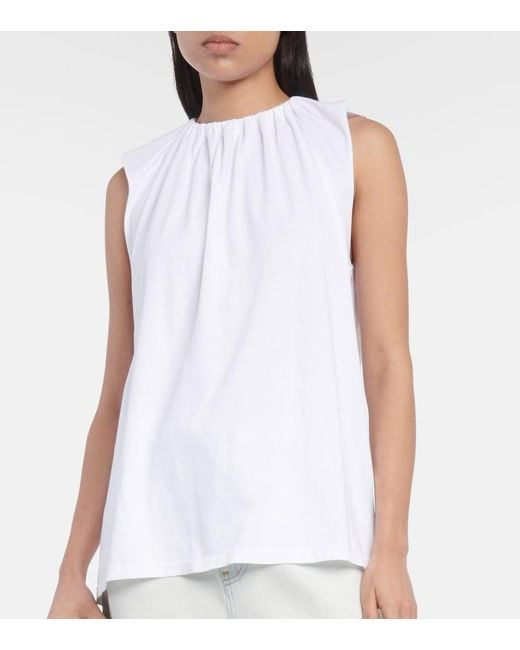 MM6 by Maison Margiela White Ruffled Cotton Jersey Top