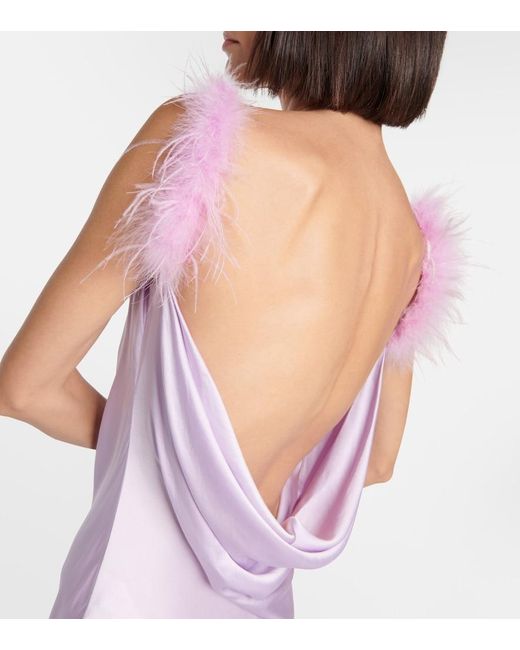 Self-Portrait Purple Feather-Trimmed Silk Gown