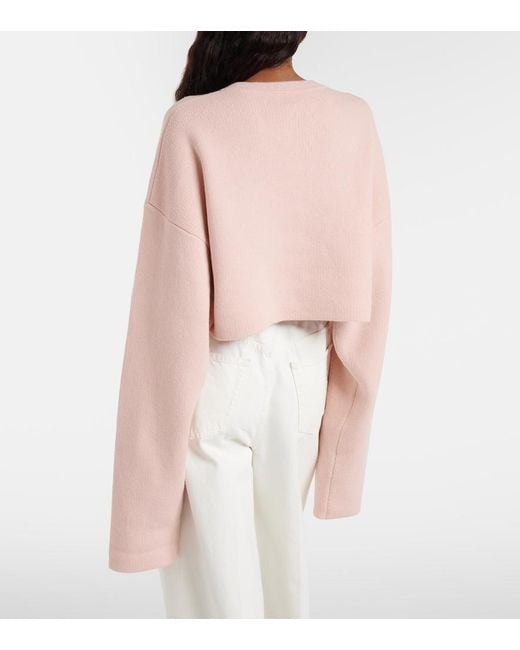 Totême  Pink Cropped Wool-Blend Cardigan