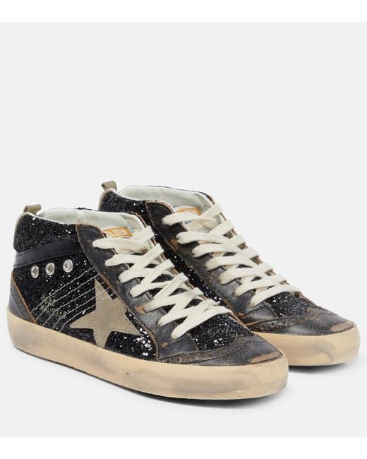 Golden Goose Mid Star Glitter Sneakers in Black Lyst