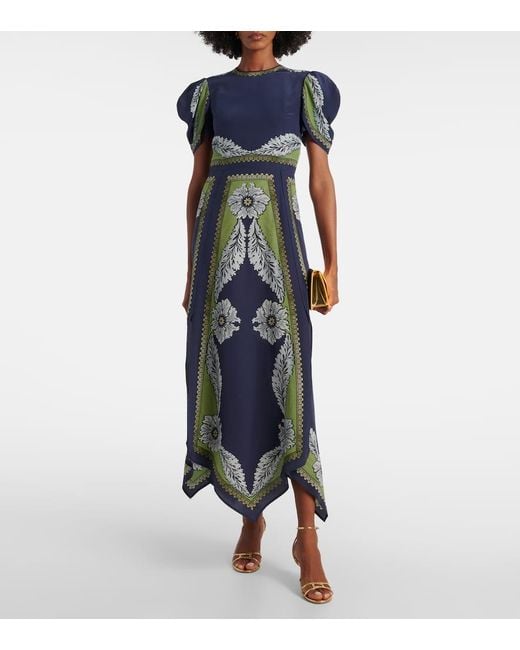 LaDoubleJ Blue Cherie Printed Silk Maxi Dress