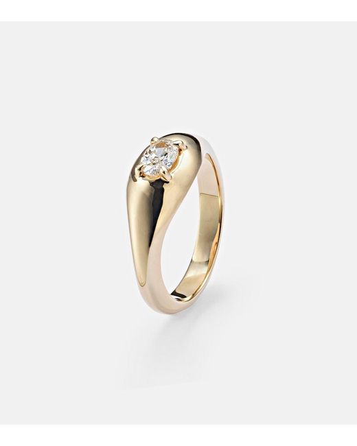 STONE AND STRAND White Essential 14Kt Pinky Ring With Diamonds