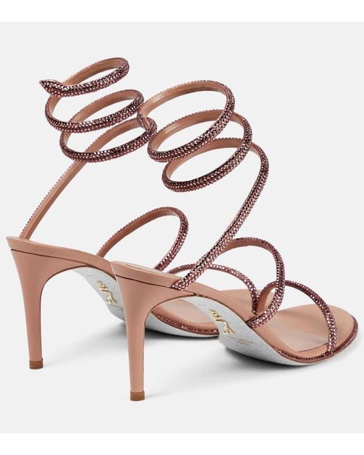 Rene Caovilla Pink Cleo Embellished Satin Sandals